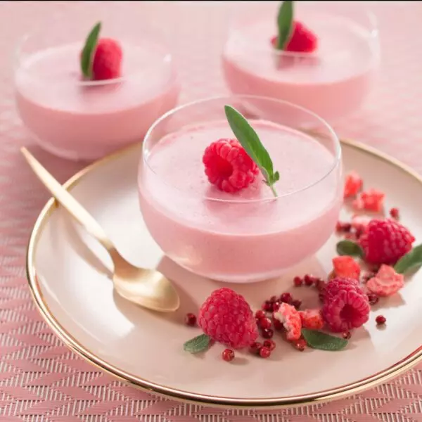Crème framboise et sauge - Visuel culinaire réalisé en studio photo professionnel à Strasbourg dans le Bas-Rhin en Alsace