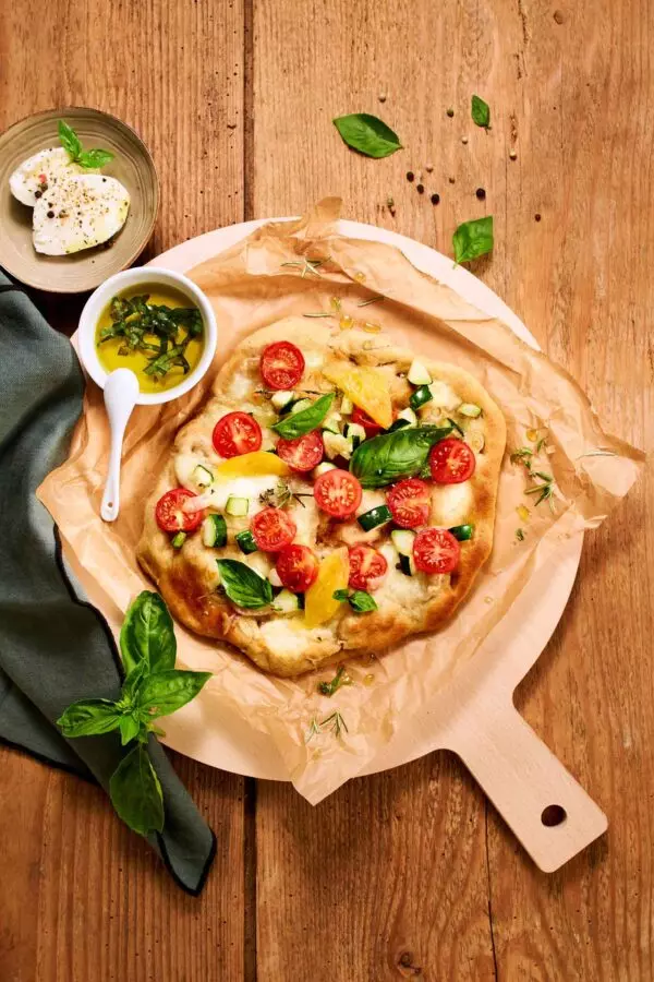 Pizza Foccacia - Prise de vue réalisée en studio photo culinaire à Strasbourg