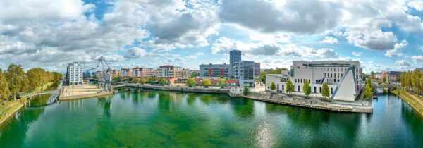 Panoramique réalisée par drone du Bassin Austerlitz à Strasbourg