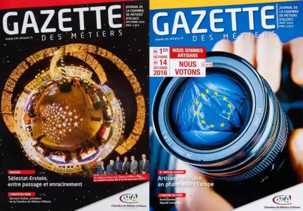 Couvertures de la Gazette des Métiers de la Chambre des Métiers d'Alsace