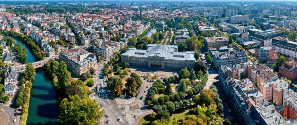 Prise de vue aérienne réalisée par drone du Palais Universitaire de Strasbourg
