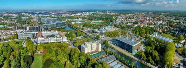 Prise de vue réalisée par drone du Quartier du Parlement Europeen de Strasbourg