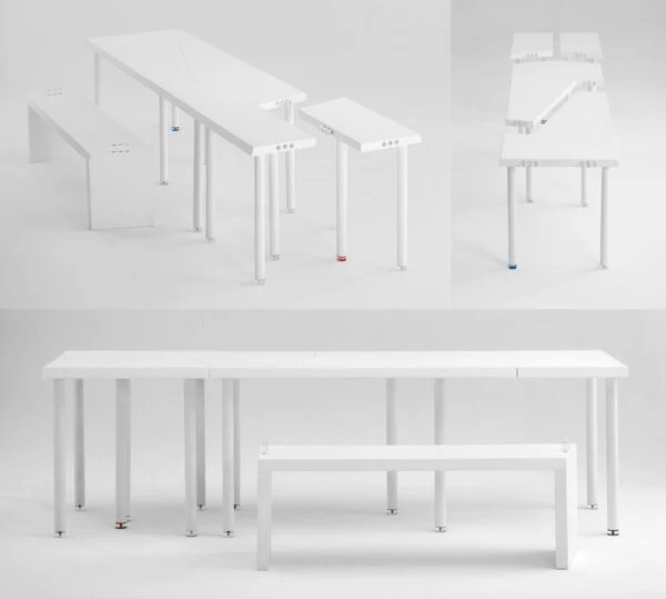 Tables "Connexions 15" en studio sur cyclo blanc pour le designer Daniel FROMM (STIMULUS)